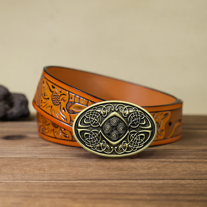 Cintura in pelle con fibbia a nodo celtico vichingo fai da te da uomo - Bronzo antico - Cintura intagliata arancione (40) - image 17