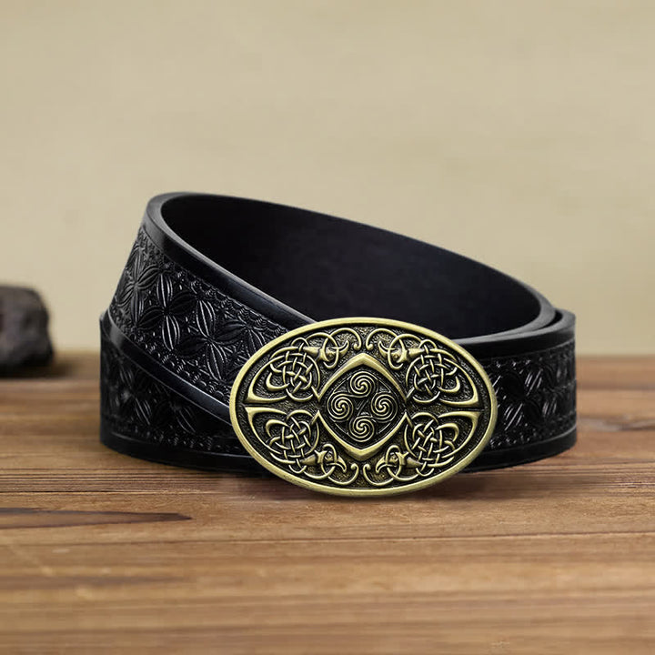 Cintura in pelle con fibbia a nodo celtico vichingo fai da te da uomo - Bronzo antico - Cintura in tessuto goffrato nero (40) - image 13