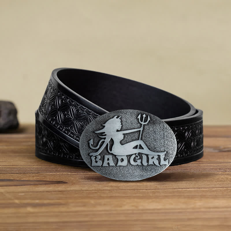 Cintura in pelle con fibbia fai da te Bad Girl Good Girl da uomo - Cattiva ragazza - Cintura in tessuto goffrato nero (40) - image 6