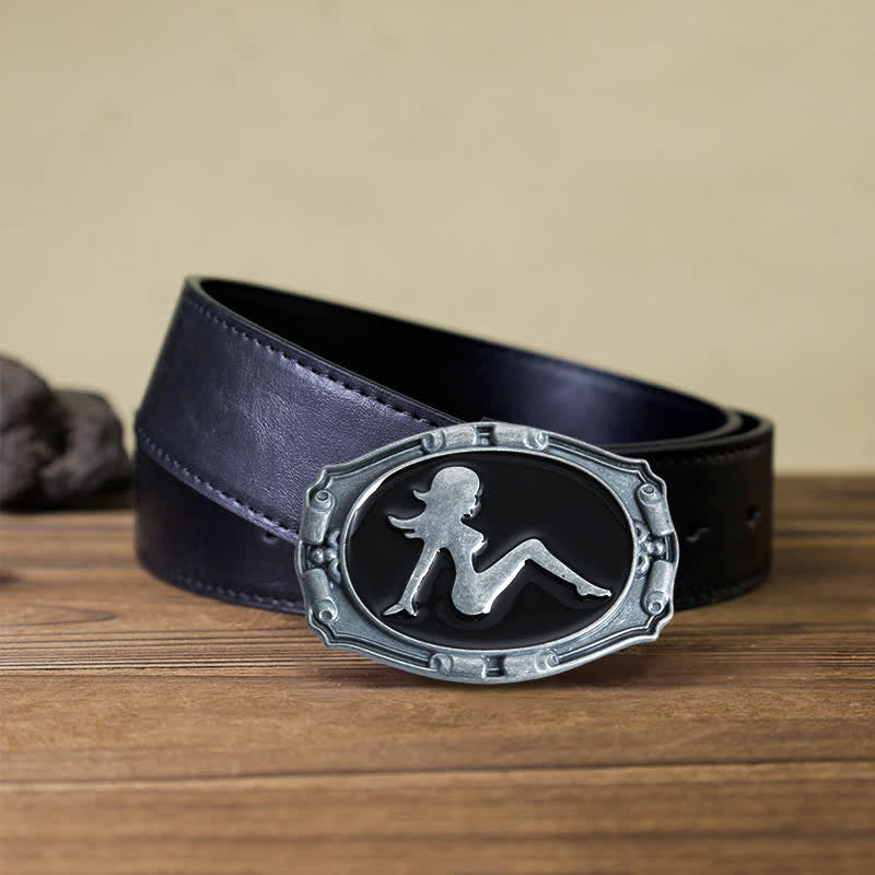 Cintura in pelle con fibbia a forma di silhouette punk da donna fai da te da uomo - Signora - Cintura PU nera (40) - image 4