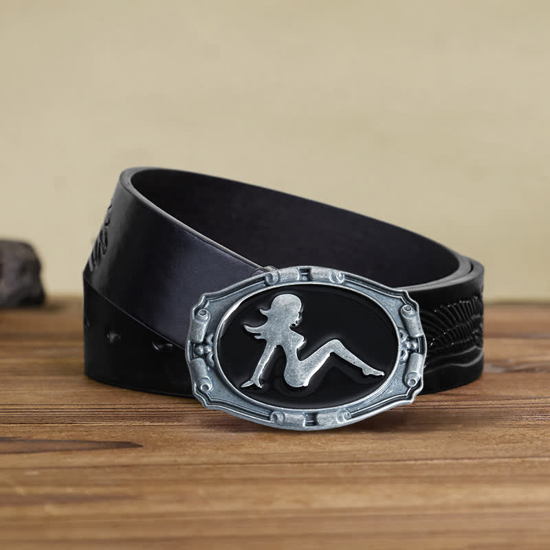Cintura in pelle con fibbia a forma di silhouette punk da donna fai da te da uomo - Signora - Cintura aquila in rilievo nera (40) - image 5