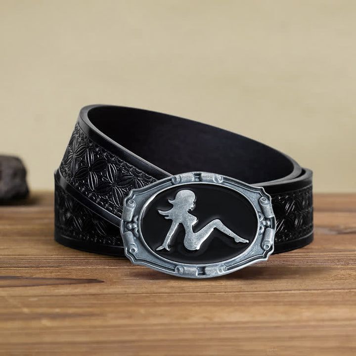Cintura in pelle con fibbia a forma di silhouette punk da donna fai da te da uomo - Signora - Cintura in tessuto goffrato nero (40) - image 6