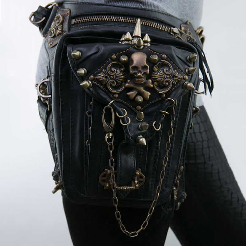 Borsa a tracolla con teschio e borchie gotico retrò steampunk - Nero - image 0