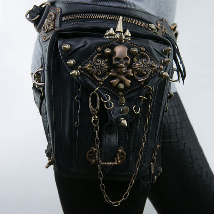 Borsa a tracolla con teschio e borchie gotico retrò steampunk - Nero - image 0