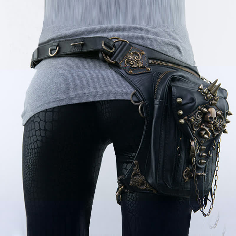 Borsa a tracolla con teschio e borchie gotico retrò steampunk - image 1