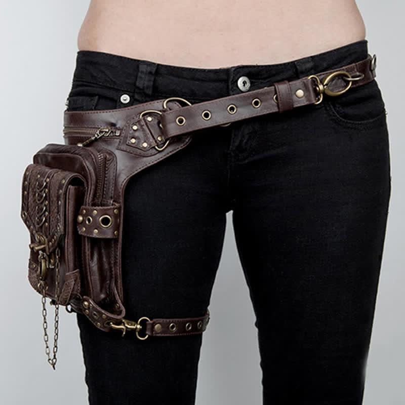 Borsa da viaggio in stile steampunk con catena gotica marrone - image 4