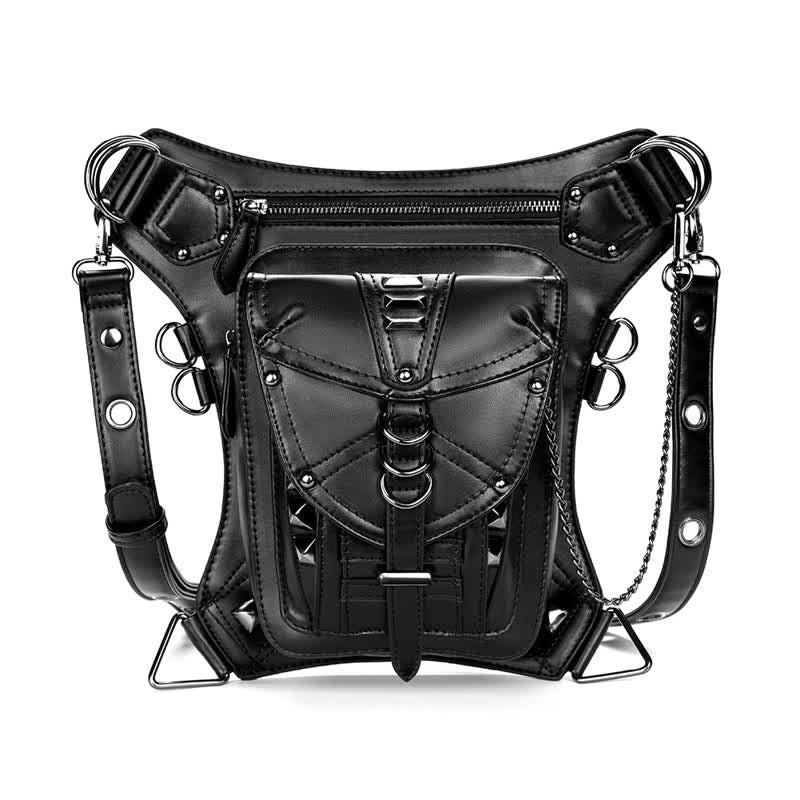 Borsa da gamba in vita con rivetto punk da motocicletta nera Steampunk - image 1