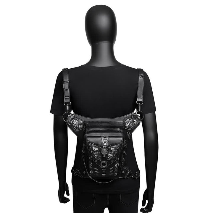 Borsa da gamba con catena Steampunk e decorazione a borchie con teschio - image 9