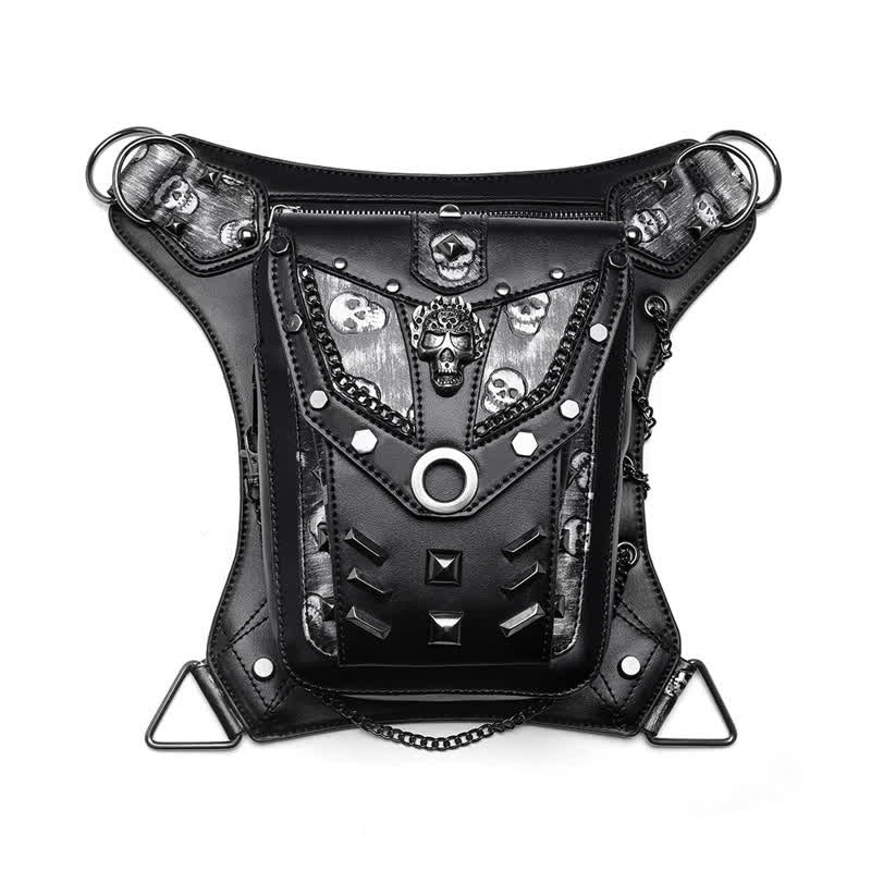 Borsa da gamba con catena Steampunk e decorazione a borchie con teschio - image 8