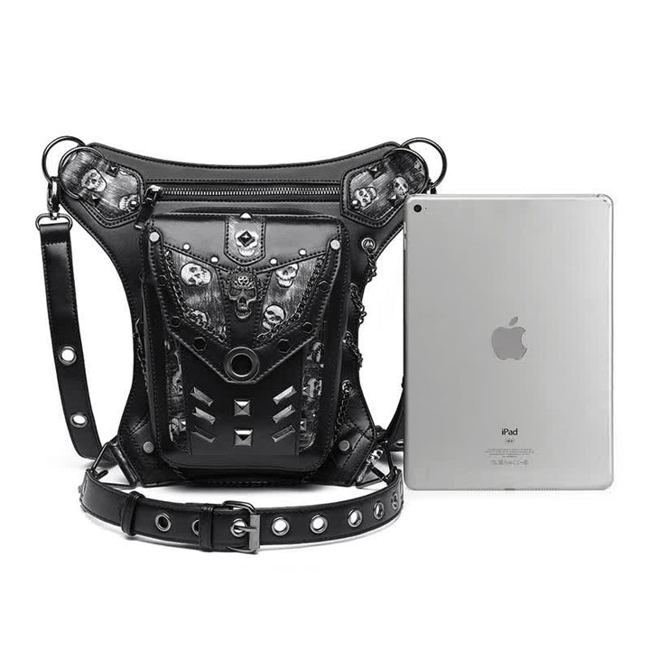 Borsa da gamba con catena Steampunk e decorazione a borchie con teschio - image 6