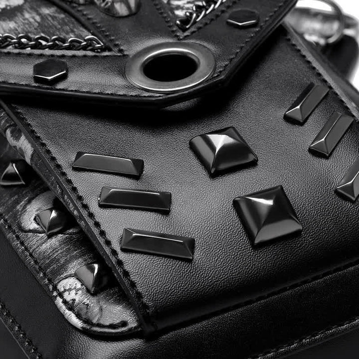 Borsa da gamba con catena Steampunk e decorazione a borchie con teschio - image 13