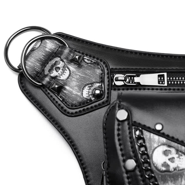 Borsa da gamba con catena Steampunk e decorazione a borchie con teschio - image 15