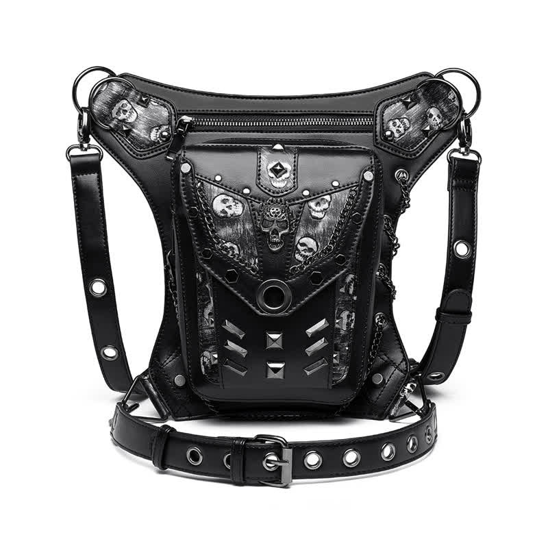 Borsa da gamba con catena Steampunk e decorazione a borchie con teschio - image 1
