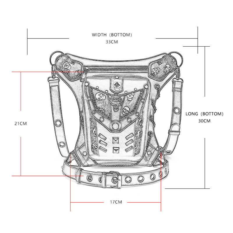 Borsa da gamba con catena Steampunk e decorazione a borchie con teschio - image 2