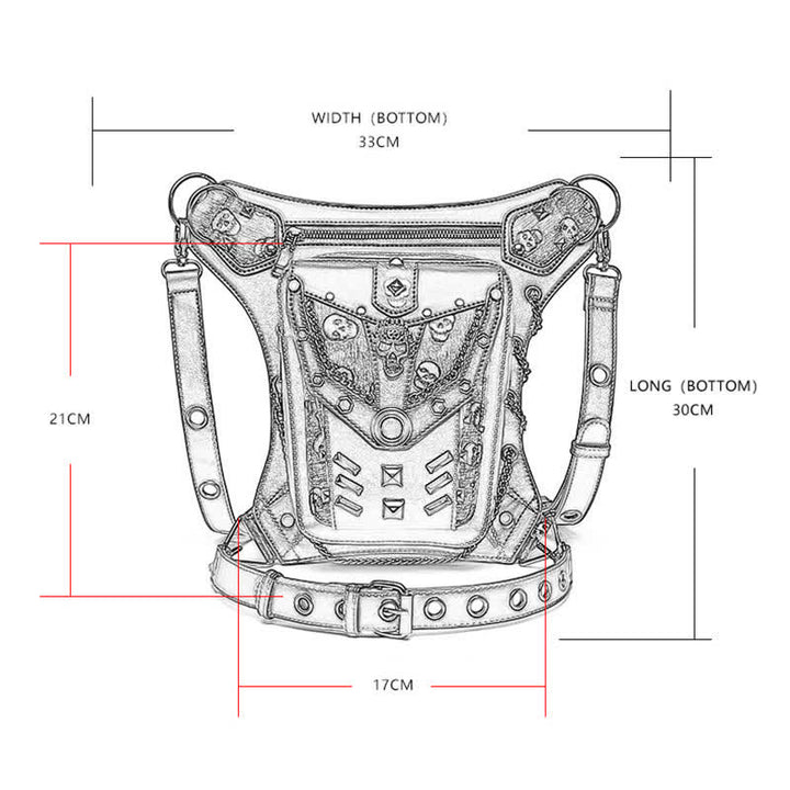 Borsa da gamba con catena Steampunk e decorazione a borchie con teschio - image 2