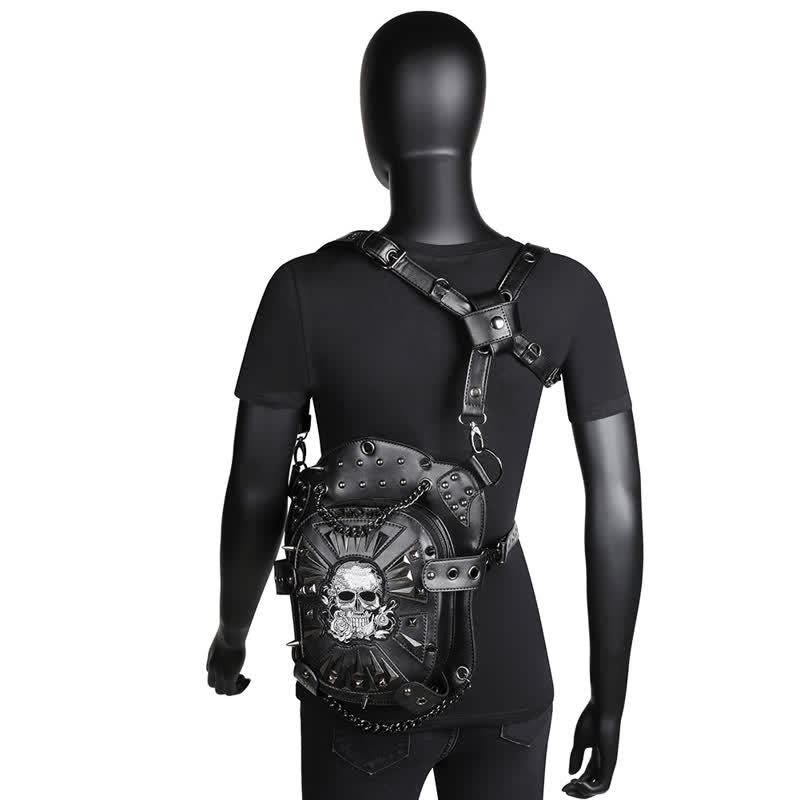 Borsa a spalla convertibile con design a teschio e gamba - image 9