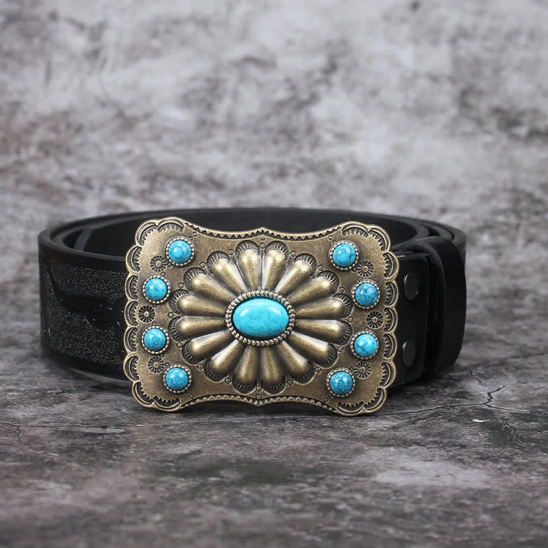 Cintura in pelle con decorazioni in pietra turchese western da uomo - image 7