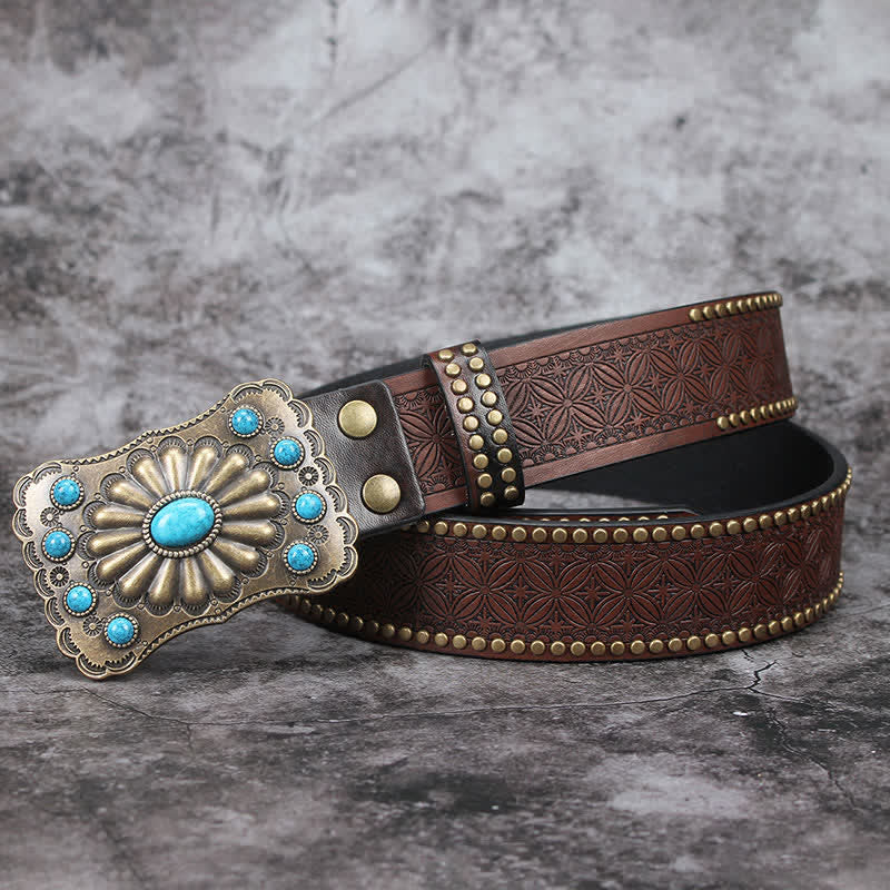 Cintura in pelle con decorazioni in pietra turchese western da uomo - image 1