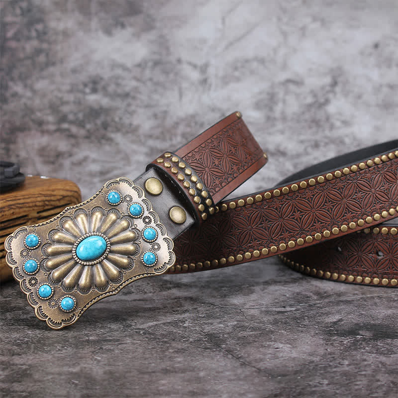 Cintura in pelle con decorazioni in pietra turchese western da uomo - image 3