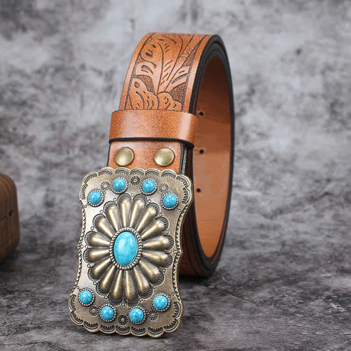 Cintura in pelle con decorazioni in pietra turchese western da uomo - image 11