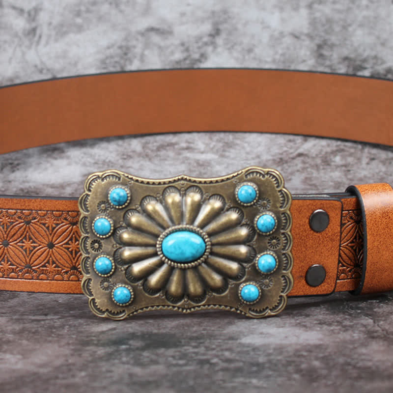 Cintura in pelle con decorazioni in pietra turchese western da uomo - image 14