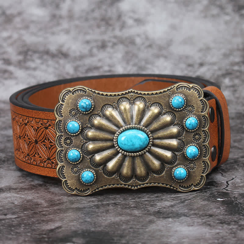 Cintura in pelle con decorazioni in pietra turchese western da uomo - image 13