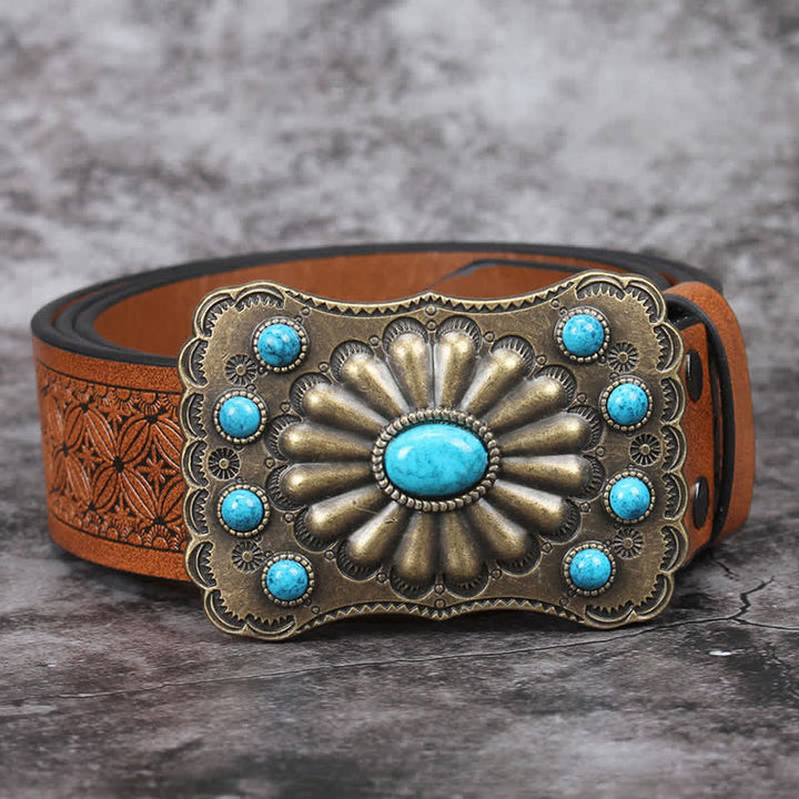 Cintura in pelle con decorazioni in pietra turchese western da uomo - image 13