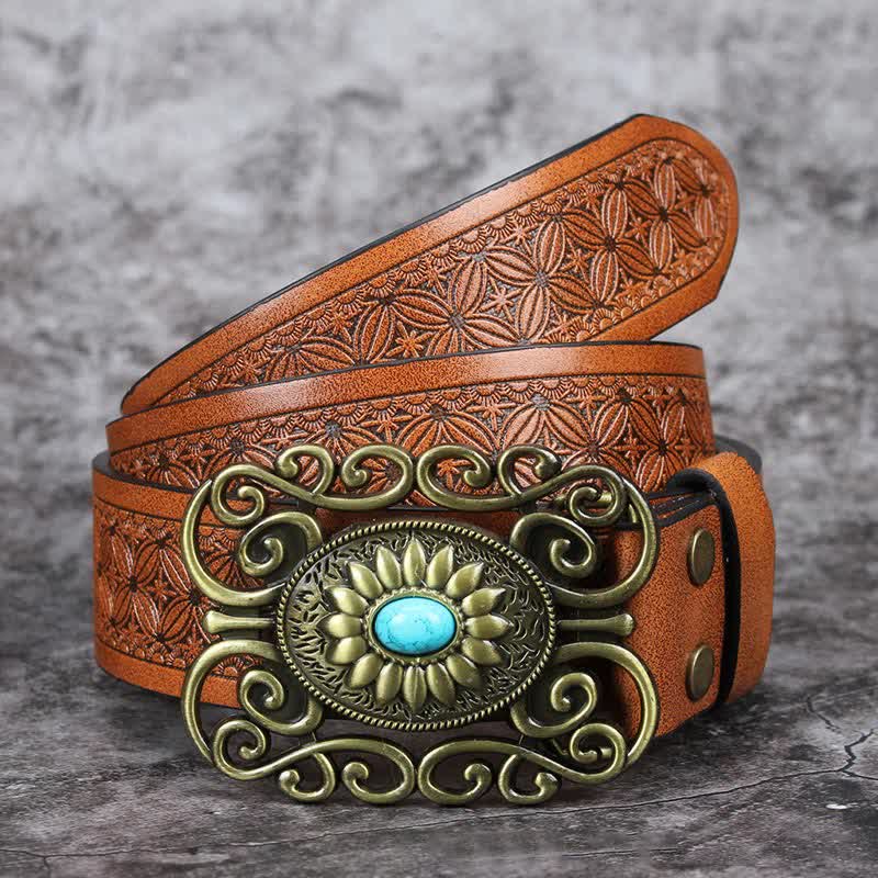 Cintura da uomo in pelle con fibbia traforata e intarsi in turchese - Stile n. 3 - 42 - image 9