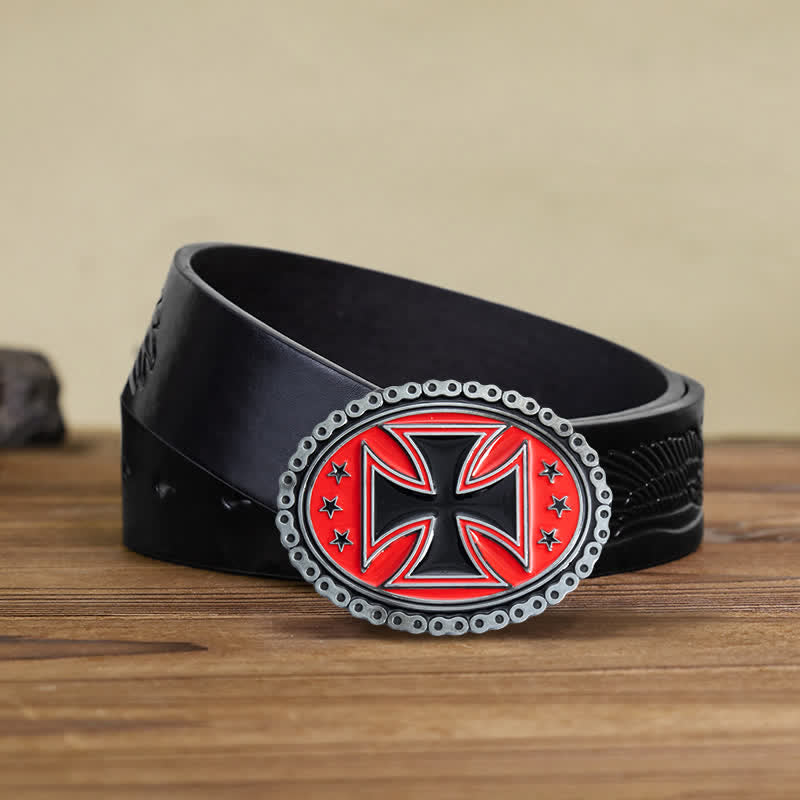 Cintura in pelle con fibbia da motociclista a forma di croce religiosa fai da te da uomo - Rosso - Cintura aquila nera in rilievo (38) - image 16