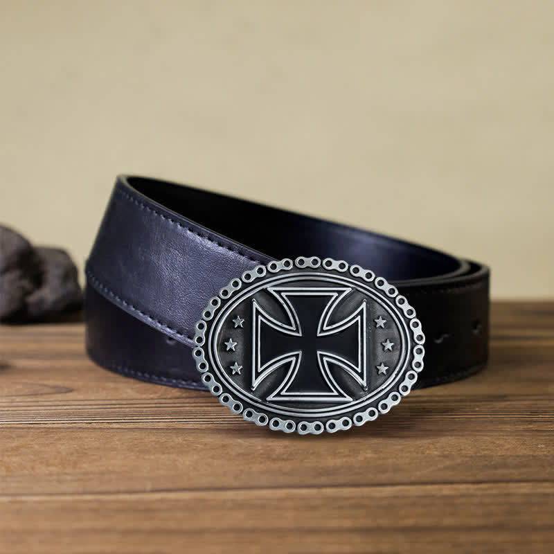 Cintura in pelle con fibbia da motociclista a forma di croce religiosa fai da te da uomo - Grigio - Cintura PU nera (40) - image 5