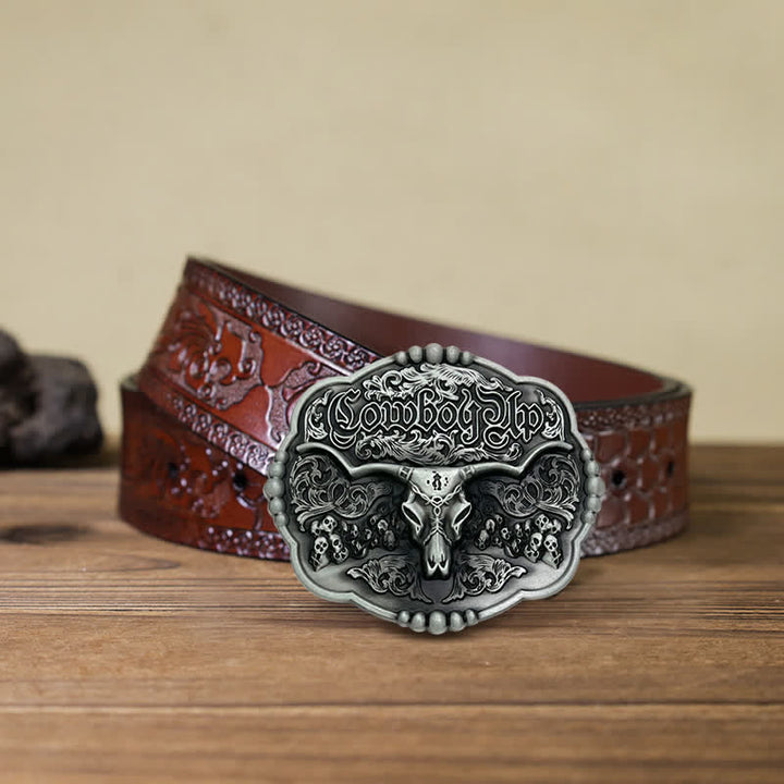 Cintura in pelle con fibbia a forma di toro da cowboy gotico fai da te da uomo - Toro - Cintura marrone intagliata (40) - image 7