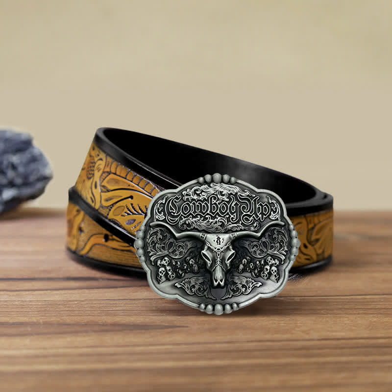 Cintura in pelle con fibbia a forma di toro da cowboy gotico fai da te da uomo - Toro - Cintura marrone sabbia (40) - image 8