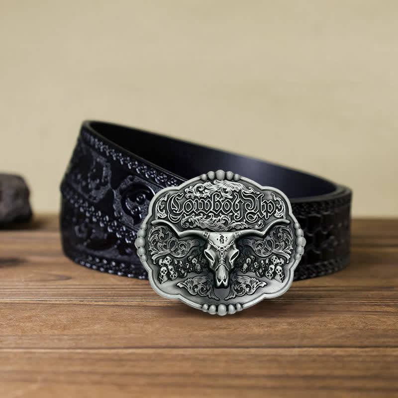 Cintura in pelle con fibbia a forma di toro da cowboy gotico fai da te da uomo - Toro - Cintura nera intagliata (40) - image 6