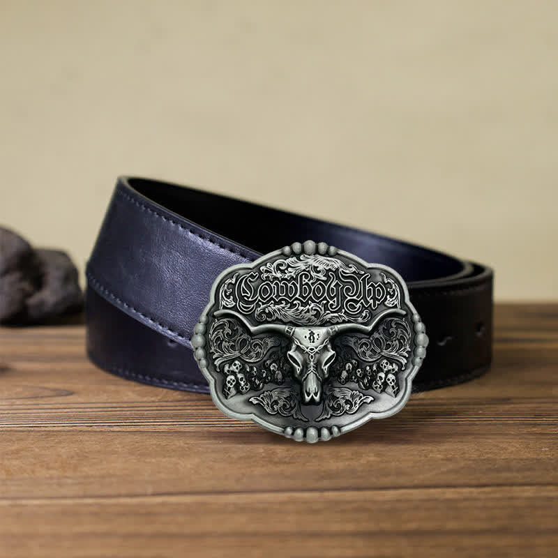 Cintura in pelle con fibbia a forma di toro da cowboy gotico fai da te da uomo - Toro - Cintura PU nera (40) - image 3