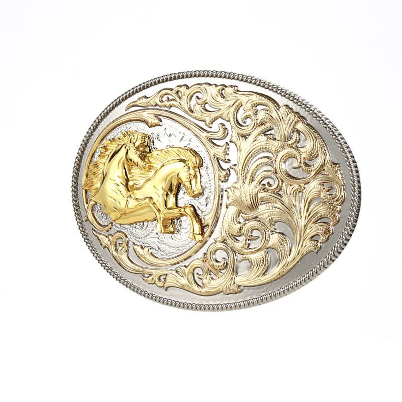 Cintura in pelle con fibbia a testa di cavallo dorata di lusso fai da te da uomo - image 3