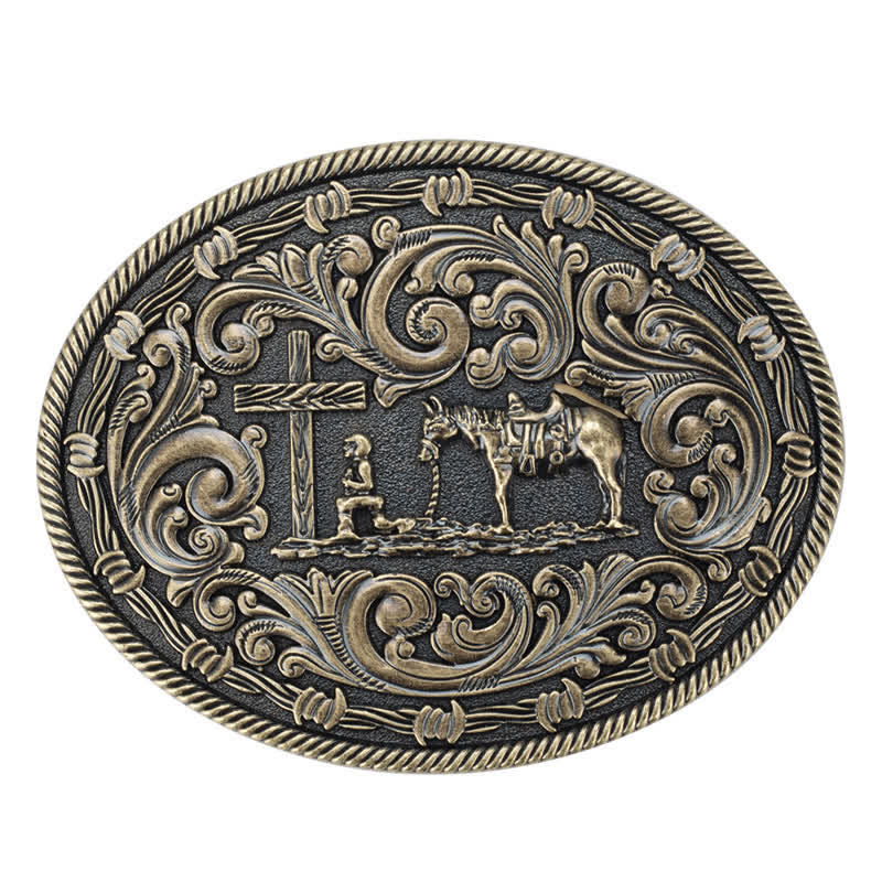 Cintura in pelle con fibbia inginocchiata fai da te da cavaliere da uomo - Bronzo - Senza cintura - image 12
