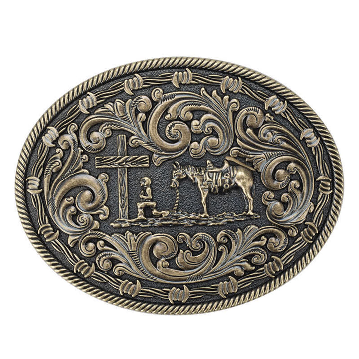 Cintura in pelle con fibbia inginocchiata fai da te da cavaliere da uomo - Bronzo - Senza cintura - image 12