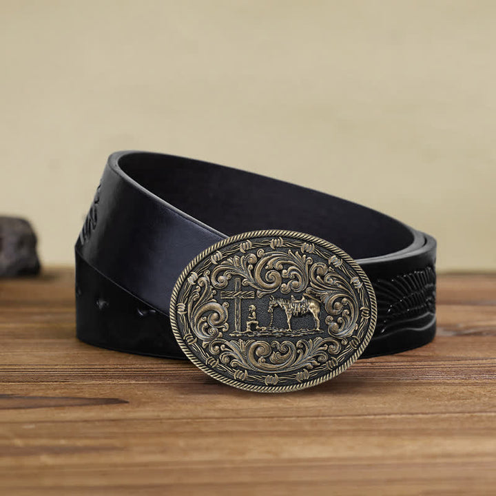 Cintura in pelle con fibbia inginocchiata fai da te da cavaliere da uomo - Bronzo - Cintura aquila in rilievo nera (38) - image 15