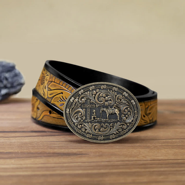 Cintura in pelle con fibbia inginocchiata fai da te da cavaliere da uomo - Bronzo - Cintura marrone sabbia (40) - image 19
