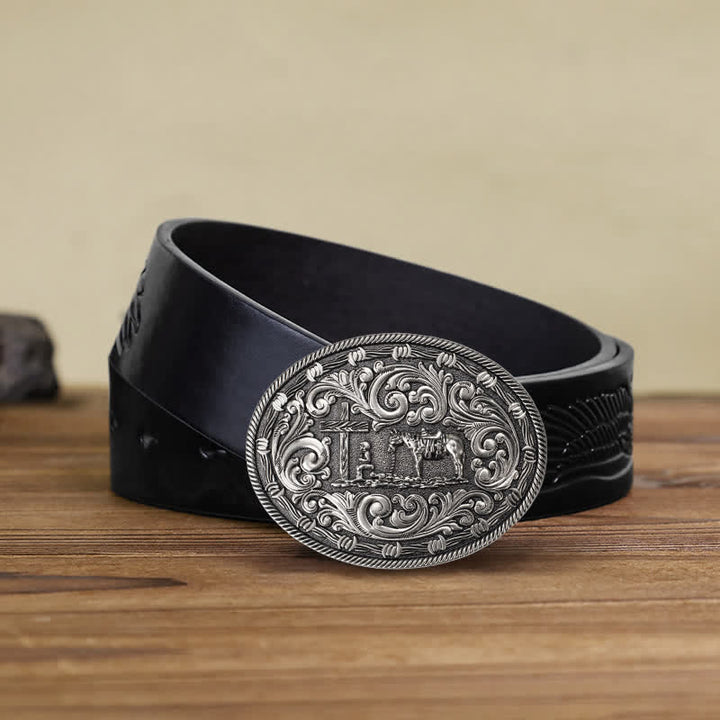 Cintura in pelle con fibbia inginocchiata fai da te da cavaliere da uomo - Argento - Cintura aquila in rilievo nera (38) - image 6