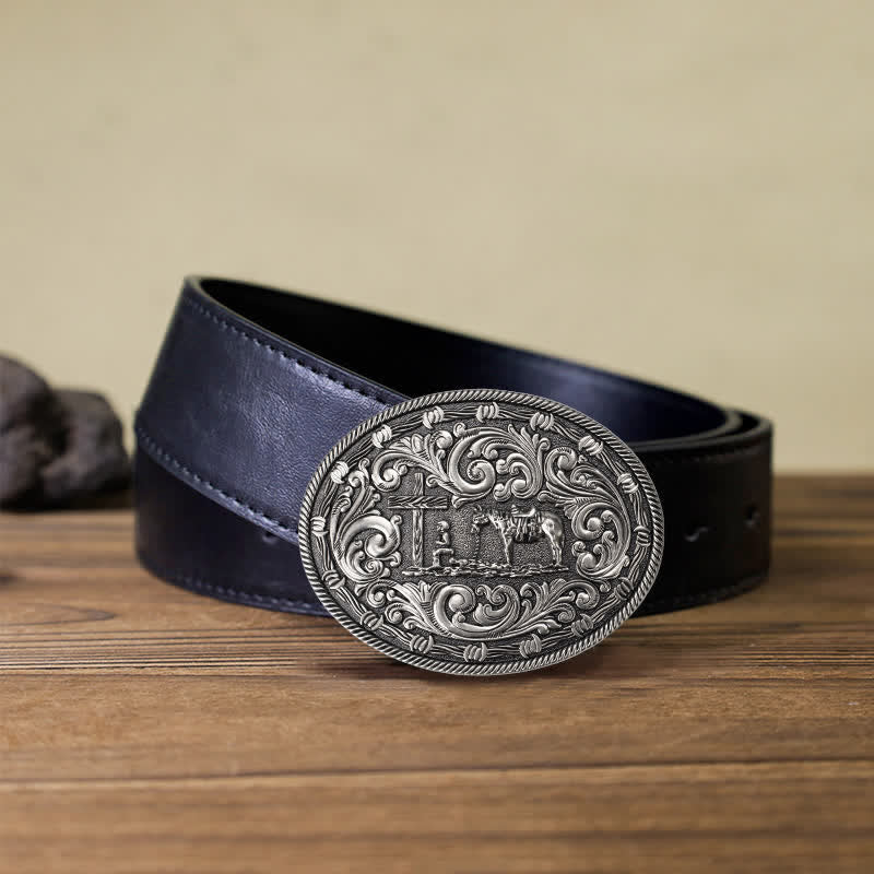Cintura in pelle con fibbia inginocchiata fai da te da cavaliere da uomo - Argento - Cintura PU nera (40) - image 5