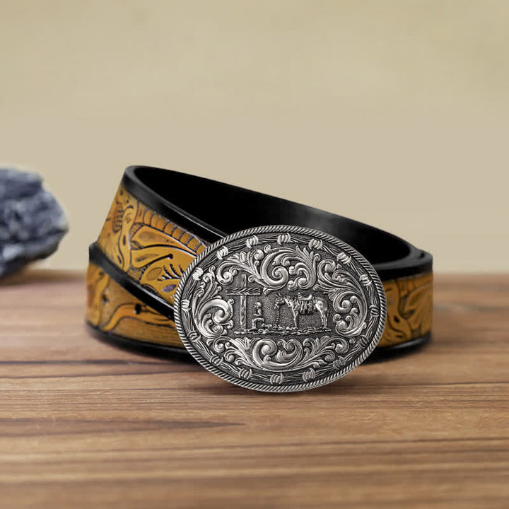 Cintura in pelle con fibbia inginocchiata fai da te da cavaliere da uomo - Argento - Cintura marrone sabbia (40) - image 10