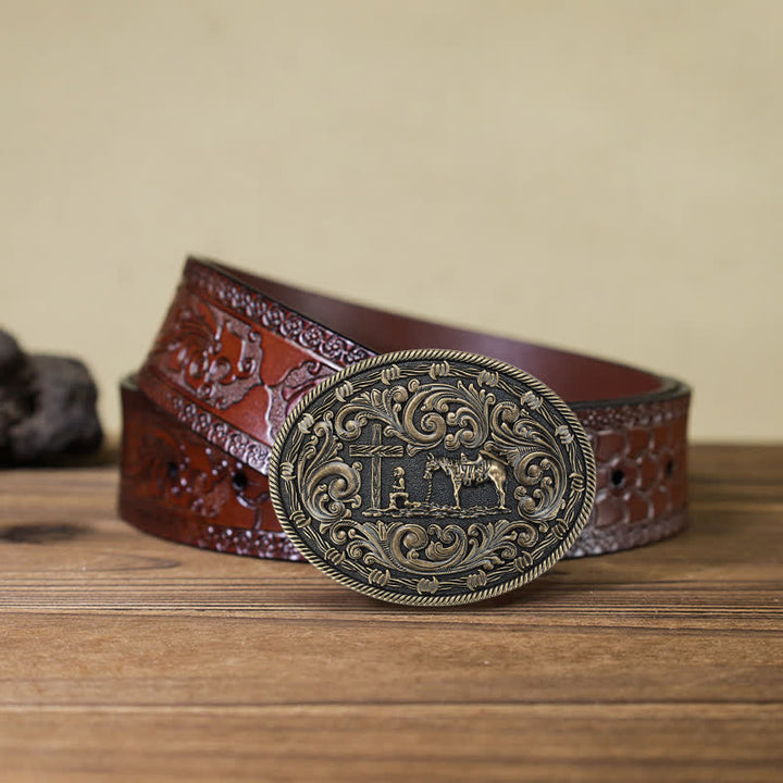 Cintura in pelle con fibbia inginocchiata fai da te da cavaliere da uomo - Bronzo - Cintura intagliata marrone (40) - image 18
