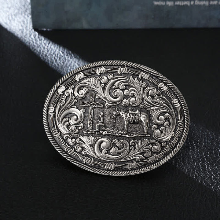 Cintura in pelle con fibbia inginocchiata fai da te da cavaliere da uomo - Argento - Senza cintura - image 0