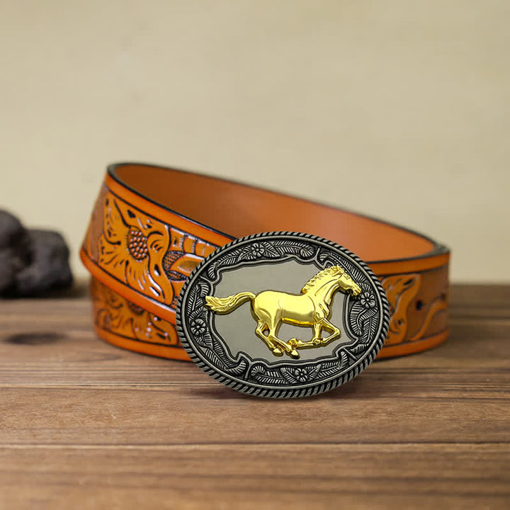 Cintura in pelle con fibbia a forma di animale, cavallo, toro, fai da te, da uomo - Cavallo - Cintura intagliata arancione (40) - image 8