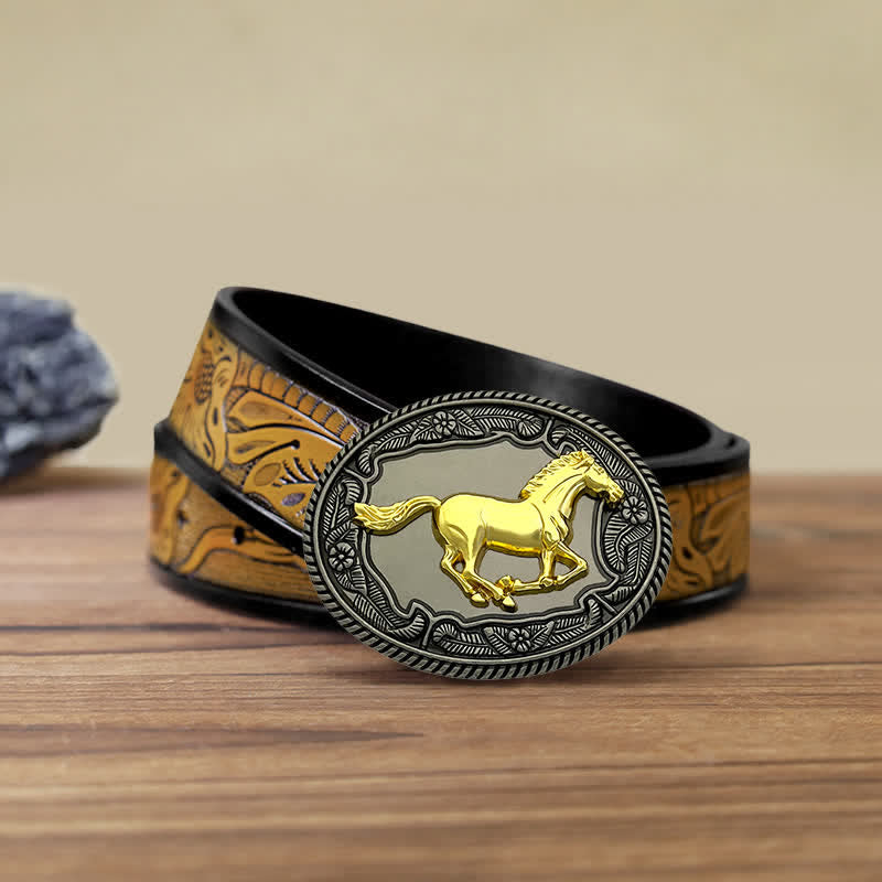 Cintura in pelle con fibbia a forma di animale, cavallo, toro, fai da te, da uomo - Cavallo - Cintura marrone sabbia (40) - image 7