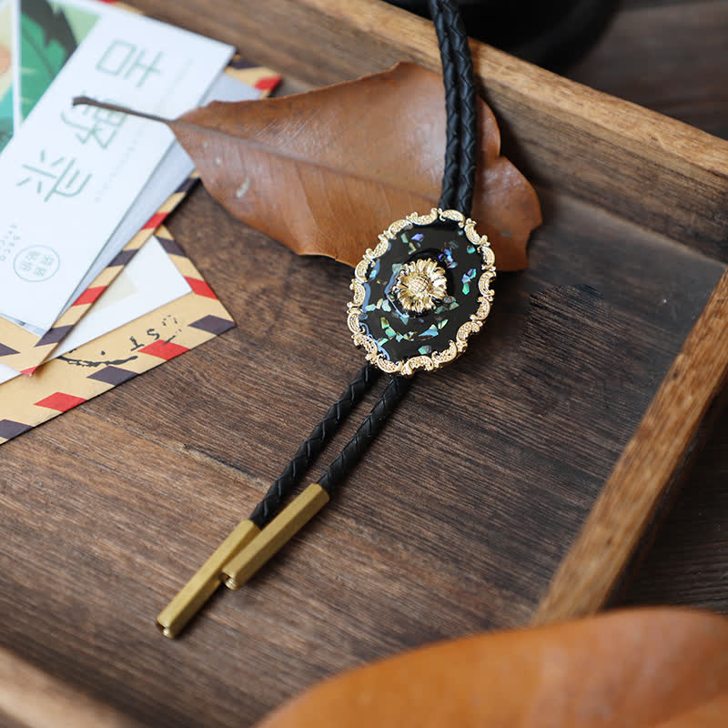 Cravatta Bolo con Girasole in Stile Vintage e Dettagli in Oro - Pelle U. - Grande - image 2