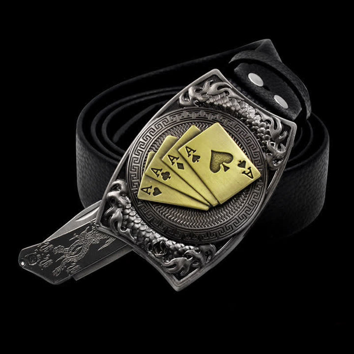 Cintura da uomo in pelle color oro con coltello pieghevole - Poker - 42 - image 0