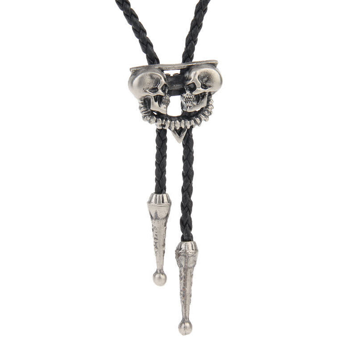 Cravatta Bolo Western con aquila volante - Doppi teschi - Argento antico - image 13