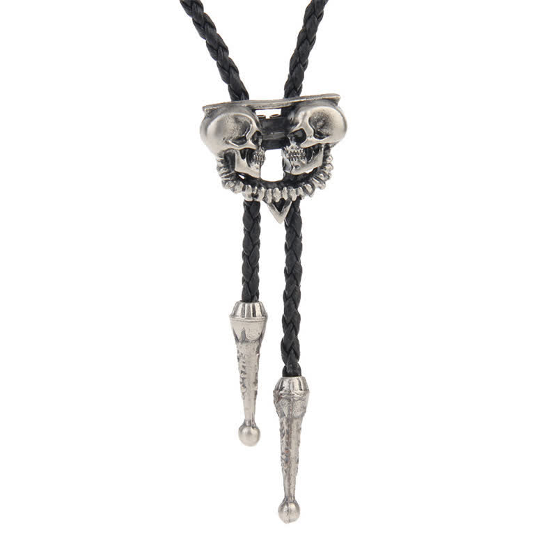 Cravatta Bolo con Doppio Teschio Scheletro - Argento antico - image 0